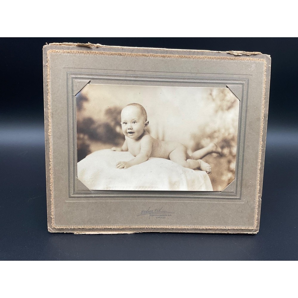 Antique Sepia Baby Photograph With Folding Cardboard Frame Early 1900s Infant